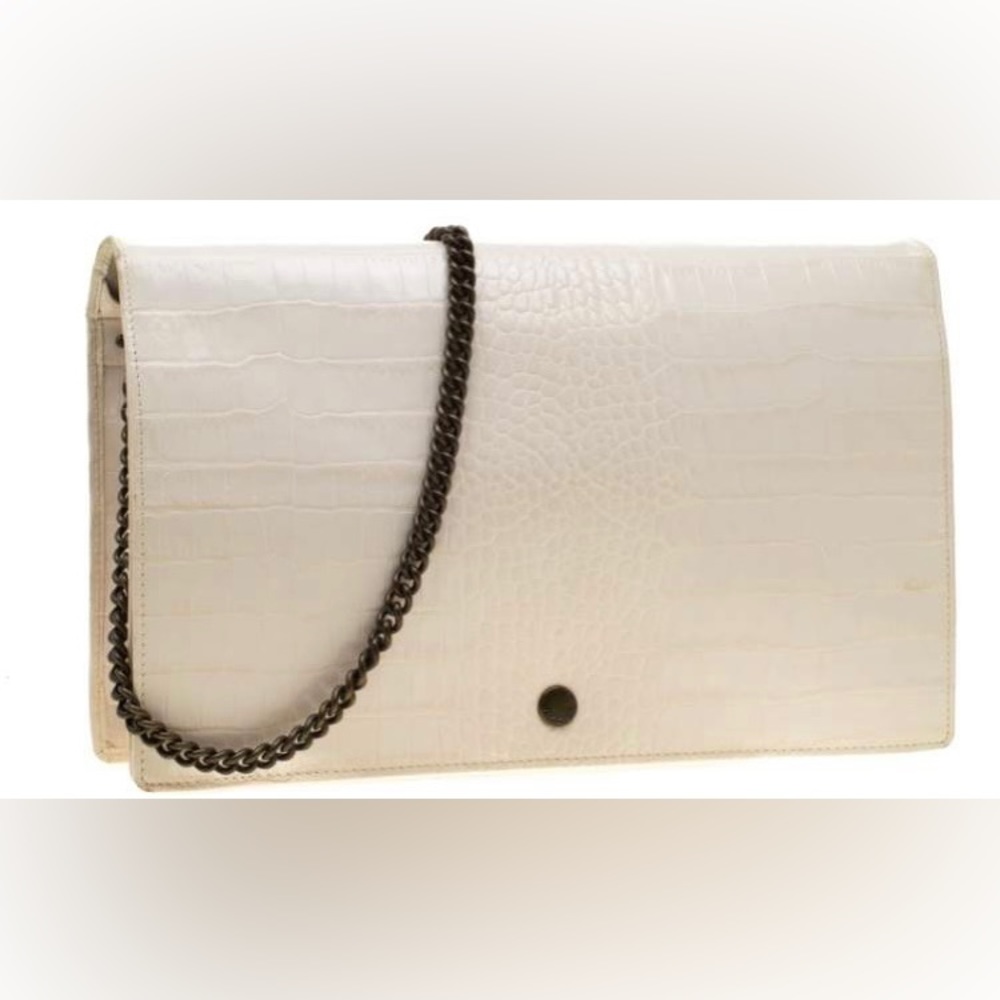 Marc by Marc Jacobs Cream Croc Embossed Leather Chain Shoulder Bag